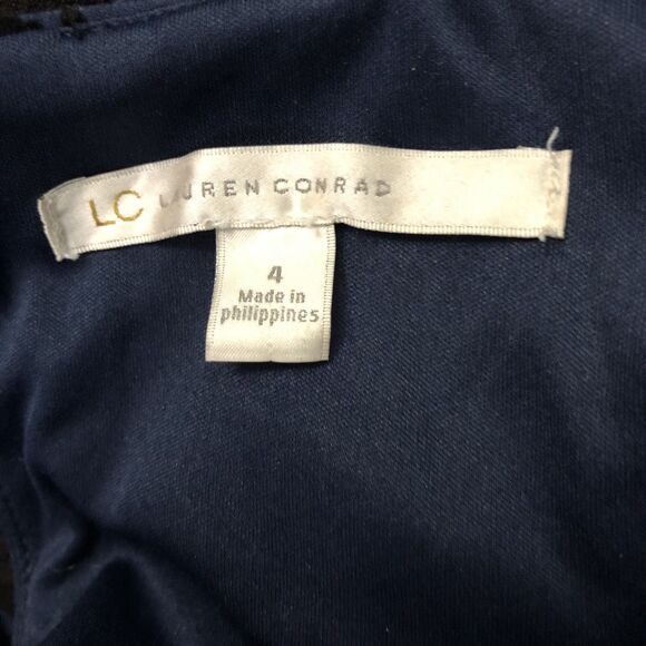 Lauren Conrad Dress 4 Blue Brocade Fit & Flare Sleeveless Peter Pan Collar Zip - Picture 6 of 9